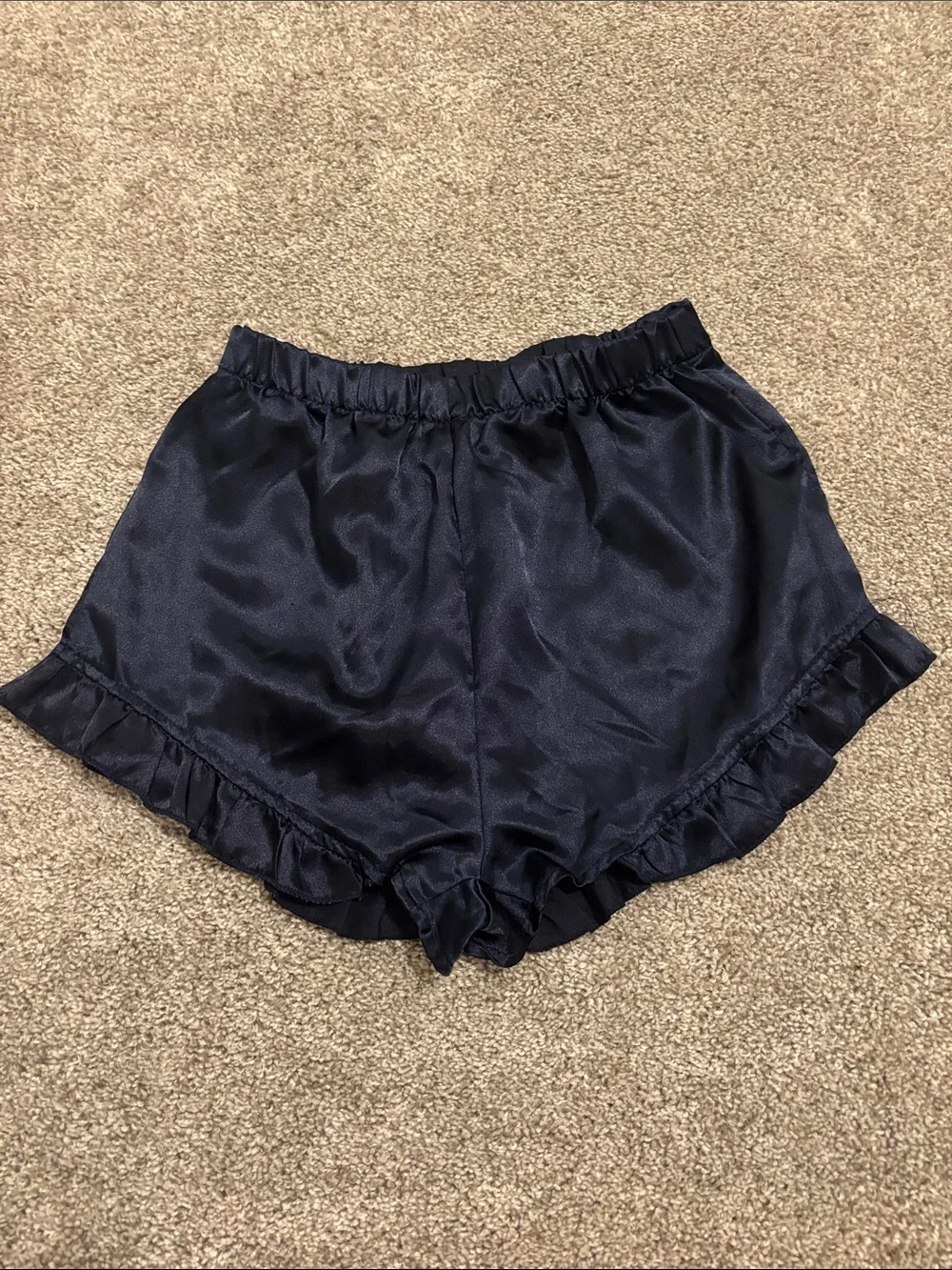 Navy Satin Ruffle Cami & Short Pajama Set